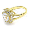 Oro Laminado Multi Stone Ring, Gold Filled Style Heart Design, with White Cubic Zirconia, Polished, Golden Finish, 01.346.0018.07