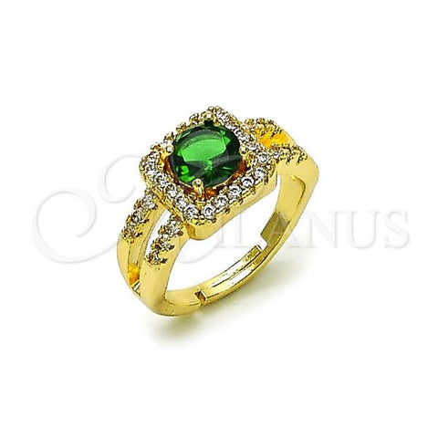 Oro Laminado Multi Stone Ring, Gold Filled Style Cluster Design, with Green Cubic Zirconia and White Micro Pave, Polished, Golden Finish, 01.284.0101.1