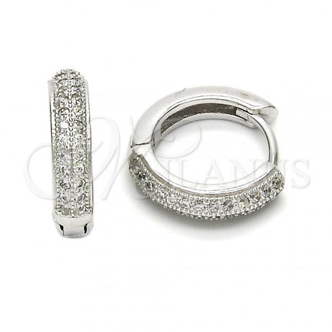 Sterling Silver Huggie Hoop, with White Micro Pave, Polished, Rhodium Finish, 02.175.0069.15
