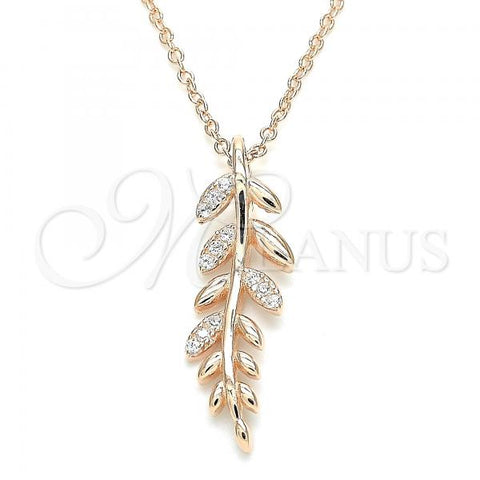 Sterling Silver Pendant Necklace, Leaf Design, with White Micro Pave, Polished, Rose Gold Finish, 04.336.0025.1.16