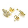 Oro Laminado Stud Earring, Gold Filled Style Butterfly Design, with White Micro Pave, Polished, Golden Finish, 02.94.0128