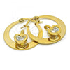 Stainless Steel Small Hoop, Heart Design, with White Cubic Zirconia, Polished, Golden Finish, 02.244.0016.25