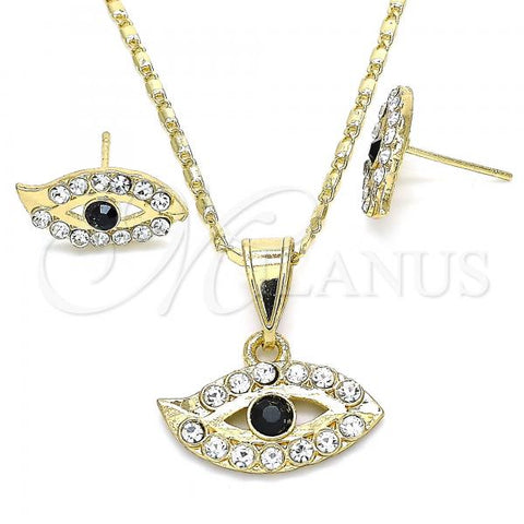 Oro Laminado Earring and Pendant Adult Set, Gold Filled Style with Black and White Crystal, Polished, Golden Finish, 10.351.0016