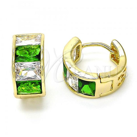 Oro Laminado Huggie Hoop, Gold Filled Style with Green and White Cubic Zirconia, Polished, Golden Finish, 02.99.0006.2.15