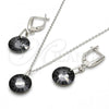 Sterling Silver Earring and Pendant Adult Set, with Black Diamond Swarovski Crystals, Polished, Rhodium Finish, 10.281.0022