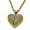 Oro Laminado Fancy Pendant, Gold Filled Style Heart Design, with White and Ruby Micro Pave, Polished, Golden Finish, 05.342.0108