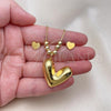 Oro Laminado Necklace and Earring, Gold Filled Style Heart and Box Design, Polished, Golden Finish, 06.417.0017