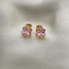 Oro Laminado Stud Earring, Gold Filled Style Flower Design, with Pink Cubic Zirconia, Polished, Golden Finish, 02.213.0230