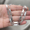 Stainless Steel Necklace and Bracelet, Greek Key Design, Diamond Cutting Finish, Steel Finish, 04.113.0042.24