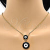 Oro Laminado Pendant Necklace, Gold Filled Style Evil Eye and Box Design, Black Enamel Finish, Golden Finish, 04.60.0007.1.18