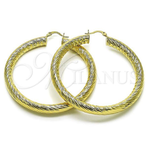 Oro Laminado Large Hoop, Gold Filled Style Hollow Design, Diamond Cutting Finish, Golden Finish, 02.213.0769.60