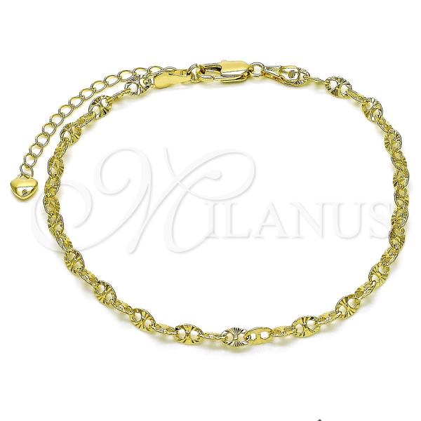Oro Laminado Basic Anklet, Gold Filled Style Mariner Design, Diamond Cutting Finish, Golden Finish, 03.213.0305.09