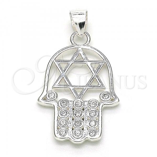 Sterling Silver Fancy Pendant, Hand of God and Star of David Design, with White Cubic Zirconia, Polished,, 05.398.0021