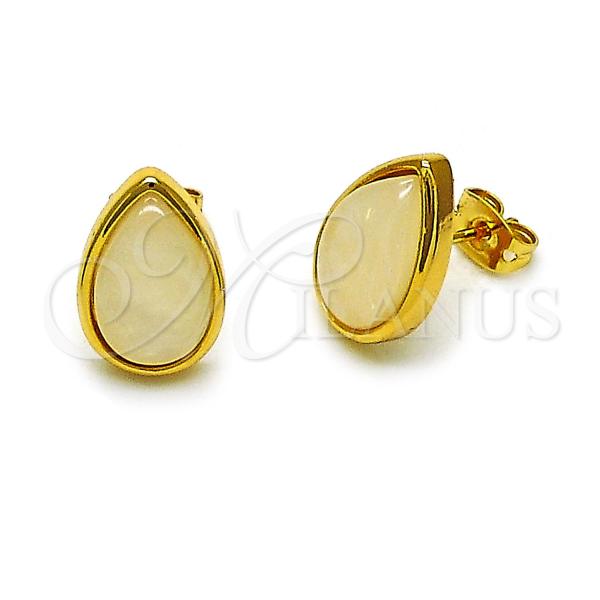 Oro Laminado Stud Earring, Gold Filled Style Teardrop Design, with Ivory Opal, Polished, Golden Finish, 02.342.0358