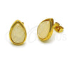 Oro Laminado Stud Earring, Gold Filled Style Teardrop Design, with Ivory Opal, Polished, Golden Finish, 02.342.0358