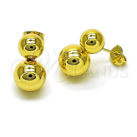 Oro Laminado Stud Earring, Gold Filled Style Ball and Hollow Design, Polished, Golden Finish, 02.341.0209