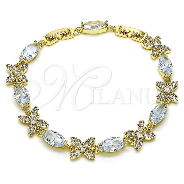 Oro Laminado Fancy Bracelet, Gold Filled Style Butterfly Design, with White Cubic Zirconia and White Micro Pave, Polished, Golden Finish, 03.196.0016.1.07