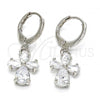 Rhodium Plated Dangle Earring, Flower and Teardrop Design, with White Cubic Zirconia, Polished, Rhodium Finish, 02.217.0057.2