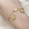 Oro Laminado Bracelet Rosary, Gold Filled Style San Benito and Cross Design, with White Micro Pave, Polished, Tricolor, 09.253.0075.08