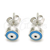 Sterling Silver Stud Earring, Evil Eye Design, with Blue Topaz Opal, Light Blue Enamel Finish, Rhodium Finish, 02.336.0092