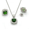 Sterling Silver Earring and Pendant Adult Set, with Green and White Cubic Zirconia, Polished, Rhodium Finish, 10.175.0059.3