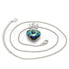 Rhodium Plated Pendant Necklace, Heart and Flower Design, with Bermuda Blue Swarovski Crystals and White Cubic Zirconia, Polished, Rhodium Finish, 04.239.0019.16