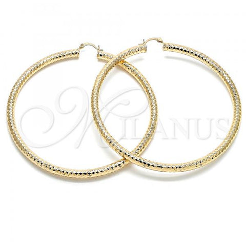 Oro Laminado Extra Large Hoop, Gold Filled Style Hollow Design, Diamond Cutting Finish, Golden Finish, 02.170.0312.90