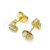 Oro Laminado Stud Earring, Gold Filled Style Crown Design, with White Cubic Zirconia, Polished, Golden Finish, 02.310.0068