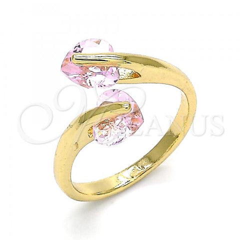 Oro Laminado Multi Stone Ring, Gold Filled Style Heart Design, with Pink Cubic Zirconia, Polished, Golden Finish, 01.284.0055