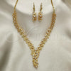 Oro Laminado Necklace and Earring, Gold Filled Style Leaf Design, with White Cubic Zirconia, Polished, Golden Finish, 06.236.0007