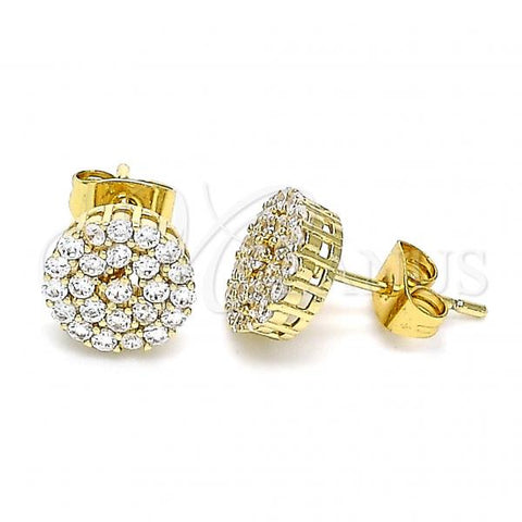 Oro Laminado Stud Earring, Gold Filled Style with White Micro Pave, Polished, Golden Finish, 02.344.0122