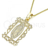 Oro Laminado Pendant Necklace, Gold Filled Style Guadalupe Design, Polished, Golden Finish, 04.106.0058.1.20