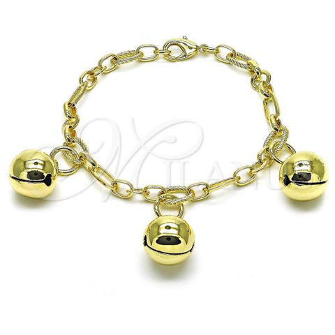 Oro Laminado Charm Bracelet, Gold Filled Style Rolo and Ball Design, Polished, Golden Finish, 03.331.0296.08