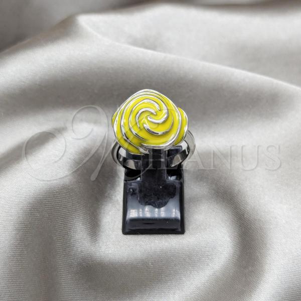 Stainless Steel Elegant Ring, Flower Design, Yellow Enamel Finish, Two Tone, 01.63.0712.08