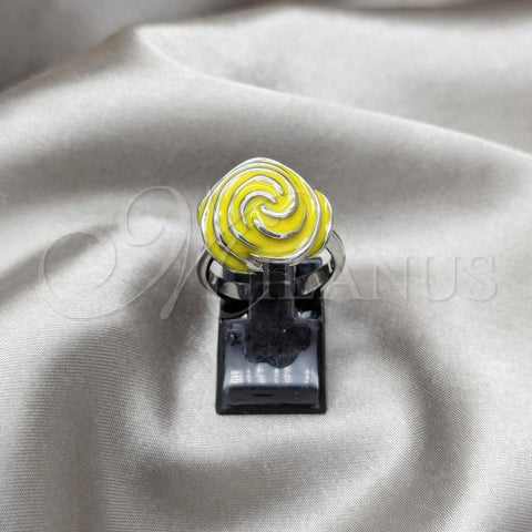 Stainless Steel Elegant Ring, Flower Design, Yellow Enamel Finish, Two Tone, 01.63.0712.08