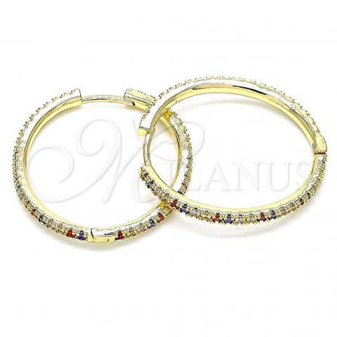 Oro Laminado Huggie Hoop, Gold Filled Style with Multicolor Cubic Zirconia, Polished, Golden Finish, 02.185.0007.1.35
