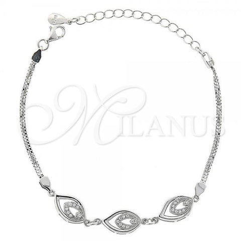 Sterling Silver Fancy Bracelet, Teardrop Design, with  Micro Pave, Polished, Rhodium Finish, 03.183.0034
