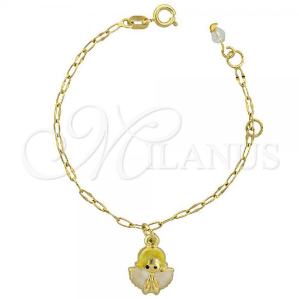 Oro Laminado Charm Bracelet, Gold Filled Style Angel Design, White Enamel Finish, Golden Finish, 03.16.0006