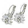 Rhodium Plated Leverback Earring, Peacock Design, with White and Garnet Cubic Zirconia, Polished, Rhodium Finish, 02.210.0229.4