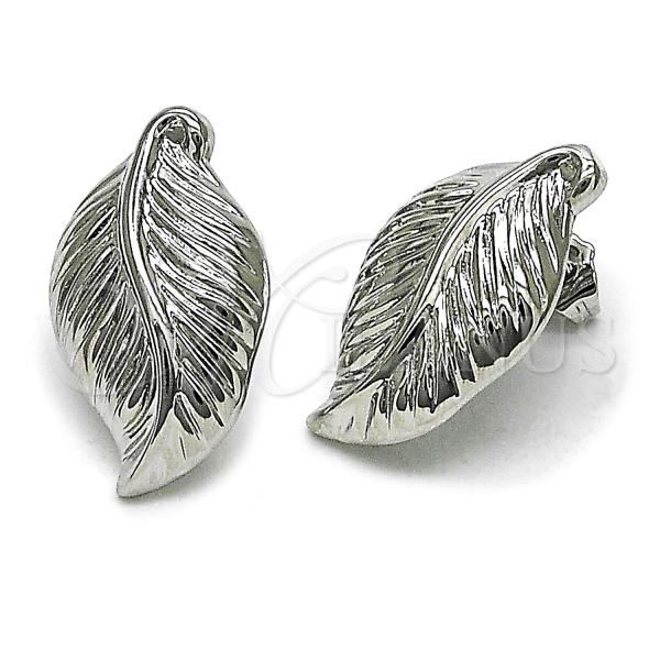 Rhodium Plated Stud Earring, Leaf Design, Polished, Rhodium Finish, 02.163.0370.1