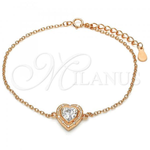 Sterling Silver Fancy Bracelet, Heart Design, with White Cubic Zirconia, Polished, Rose Gold Finish, 03.336.0036.1.07