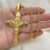 Stainless Steel Pendant Necklace, Crucifix Design, Polished, Golden Finish, 04.116.0014.30