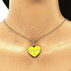 Oro Laminado Pendant Necklace, Gold Filled Style Heart and Mom Design, with White Cubic Zirconia and White Micro Pave, Yellow Enamel Finish, Golden Finish, 04.362.0009.1.20
