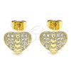 Oro Laminado Stud Earring, Gold Filled Style Heart Design, with White Micro Pave, Polished, Golden Finish, 02.344.0085