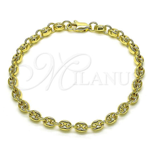 Oro Laminado Fancy Bracelet, Gold Filled Style Puff Mariner Design, Polished, Golden Finish, 03.213.0233.07