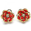 Oro Laminado Stud Earring, Gold Filled Style Flower Design, with Garnet and White Crystal, Polished, Golden Finish, 02.64.0641.2