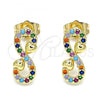 Oro Laminado Stud Earring, Gold Filled Style Infinite and Heart Design, with Multicolor Micro Pave, Polished, Golden Finish, 02.210.0509.1