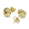 Oro Laminado Stud Earring, Gold Filled Style Love Knot Design, Diamond Cutting Finish, Golden Finish, 02.63.2383
