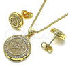 Oro Laminado Earring and Pendant Adult Set, Gold Filled Style Turtle Design, with White Micro Pave, Polished, Golden Finish, 10.156.0456