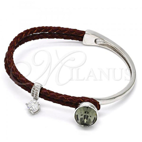 Rhodium Plated Individual Bangle, with Black Diamond Swarovski Crystals and White Micro Pave, Polished, Rhodium Finish, 07.239.0004.7 (03 MM Thickness, One size fits all)